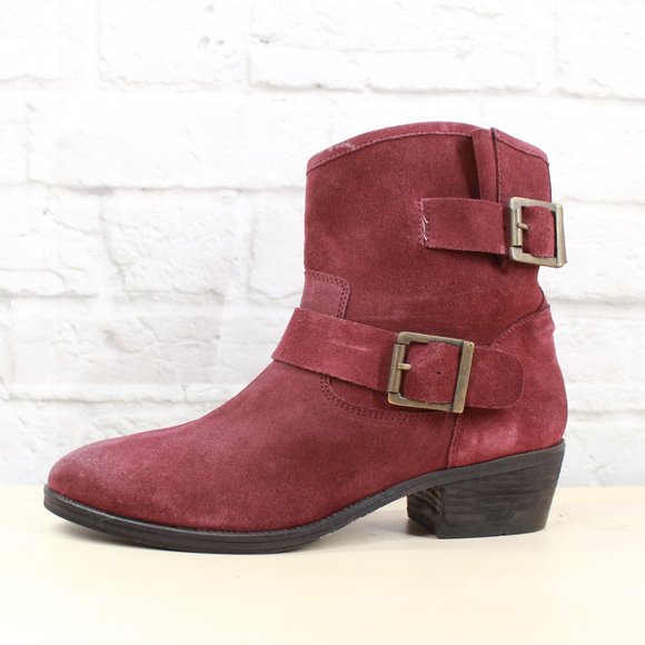 Seychelles Shoes - Seychelles Castanets Sand Red Suede Buckle Strap Block Heel Ankle Boots Size 11
